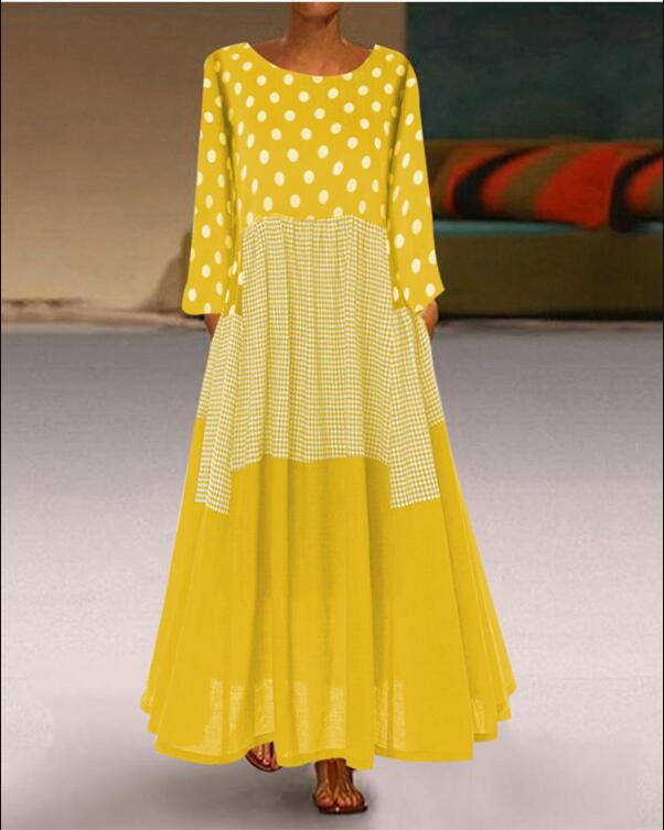 Plus Curve Palka Dot Contrast Long Dresses Maxi